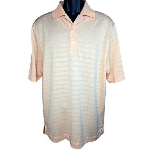 FootJoy FJ Mens Golf Polo Shirt Large Peach Striped Performance - Picture 1 of 7